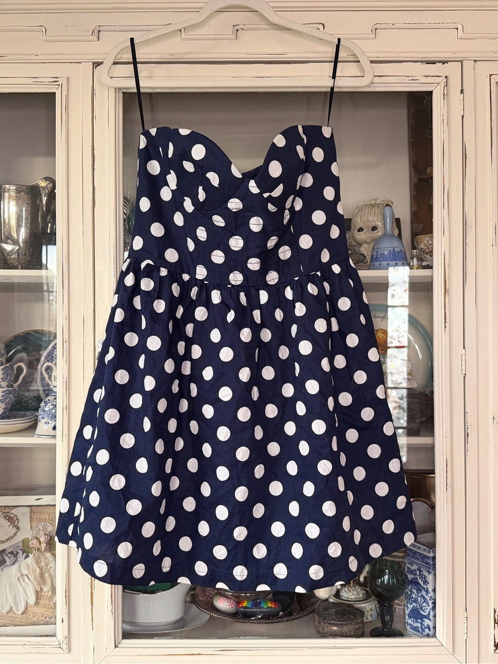 Charming Charlie Navy with White Polka Dots Strapless Fit-and-Flare Dress